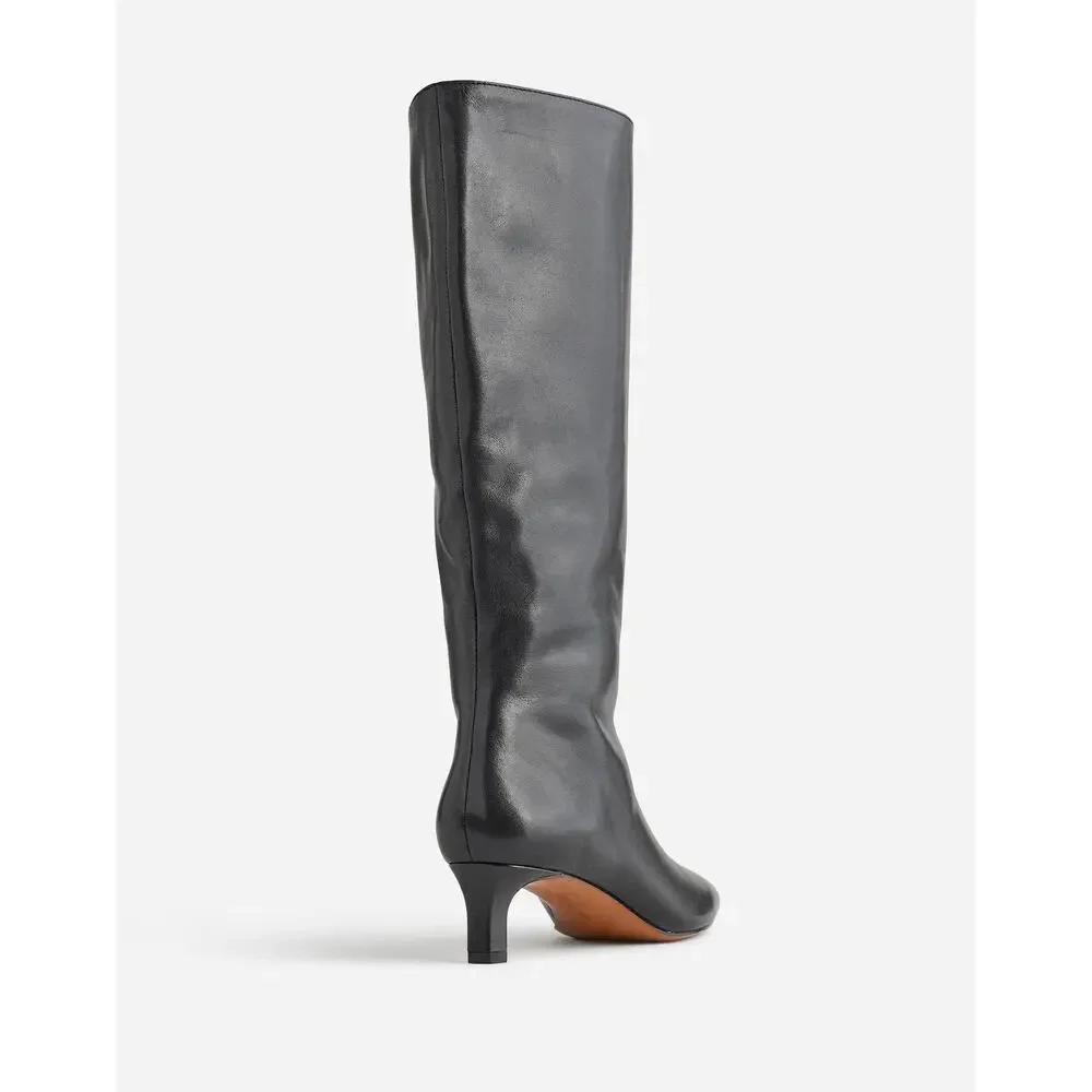 Madewell The Dimes Kitten-Heel Knee-High Boot Extended Calf Leather Black Size 8